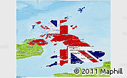 Flag Panoramic Map of United Kingdom, physical outside