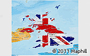 Flag Panoramic Map of United Kingdom, political shades outside