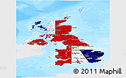 Flag Panoramic Map of United Kingdom, single color outside, bathymetry sea, flag aligned to the middle