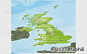 Physical Panoramic Map of United Kingdom, darken, semi-desaturated, land only