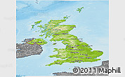 Physical Panoramic Map of United Kingdom, desaturated, land only