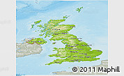 Physical Panoramic Map of United Kingdom, lighten, semi-desaturated, land only