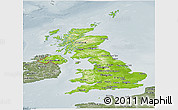 Physical Panoramic Map of United Kingdom, semi-desaturated