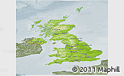 Physical Panoramic Map of United Kingdom, semi-desaturated