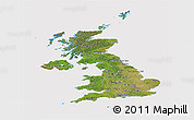 Satellite Panoramic Map of United Kingdom, cropped outside