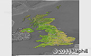 Satellite Panoramic Map of United Kingdom, desaturated