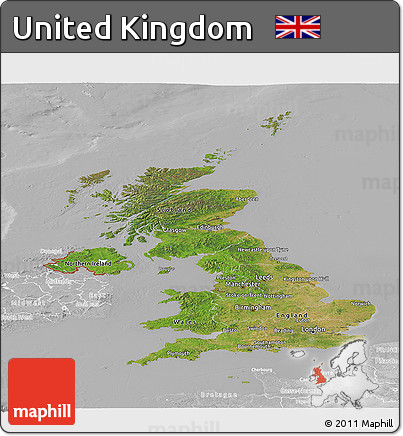 Satellite Panoramic Map of United Kingdom, lighten, desaturated