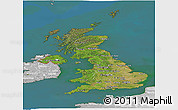 Satellite Panoramic Map of United Kingdom, lighten, desaturated, land only
