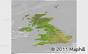 Satellite Panoramic Map of United Kingdom, lighten, desaturated