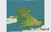 Satellite Panoramic Map of United Kingdom, lighten, land only