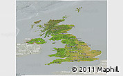 Satellite Panoramic Map of United Kingdom, lighten, semi-desaturated