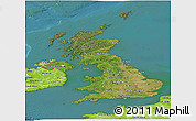 Satellite Panoramic Map of United Kingdom, physical outside, satellite sea
