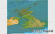 Satellite Panoramic Map of United Kingdom, political shades outside, satellite sea