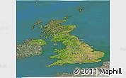 Satellite Panoramic Map of United Kingdom, semi-desaturated, land only