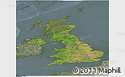 Satellite Panoramic Map of United Kingdom, semi-desaturated