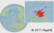 Savanna Style Location Map of Scotland, hill shading