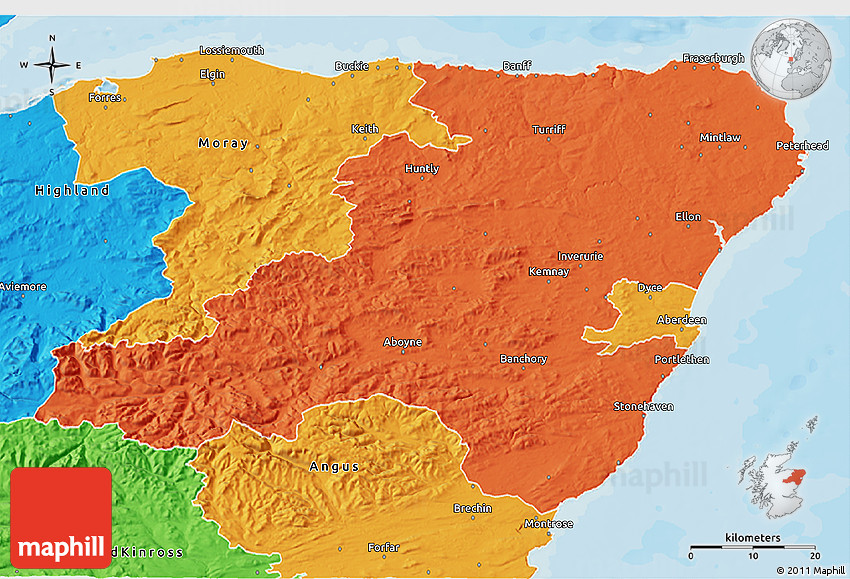 Political 3D Map of Aberdeenshire