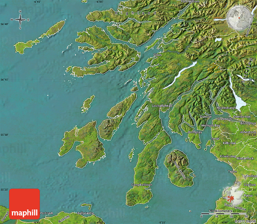 Satellite Map of Argyll and Bute