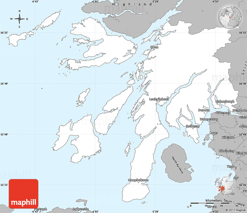 Gray Simple Map of Argyll and Bute