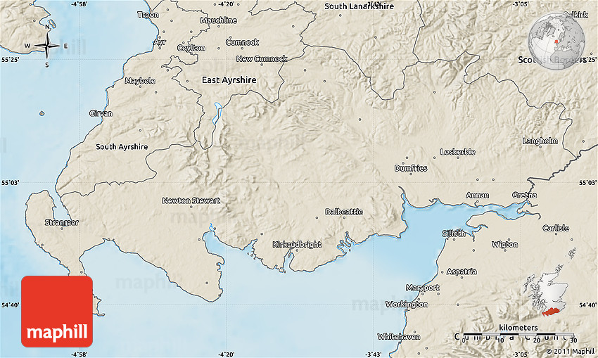 Shaded Relief Map of Dumfries and Galloway