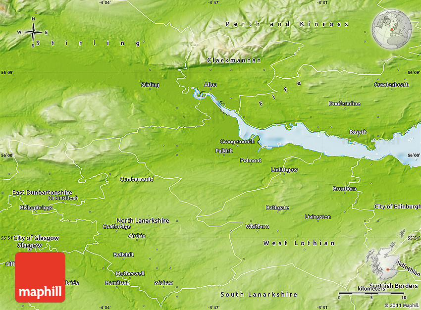 Physical Map of Falkirk