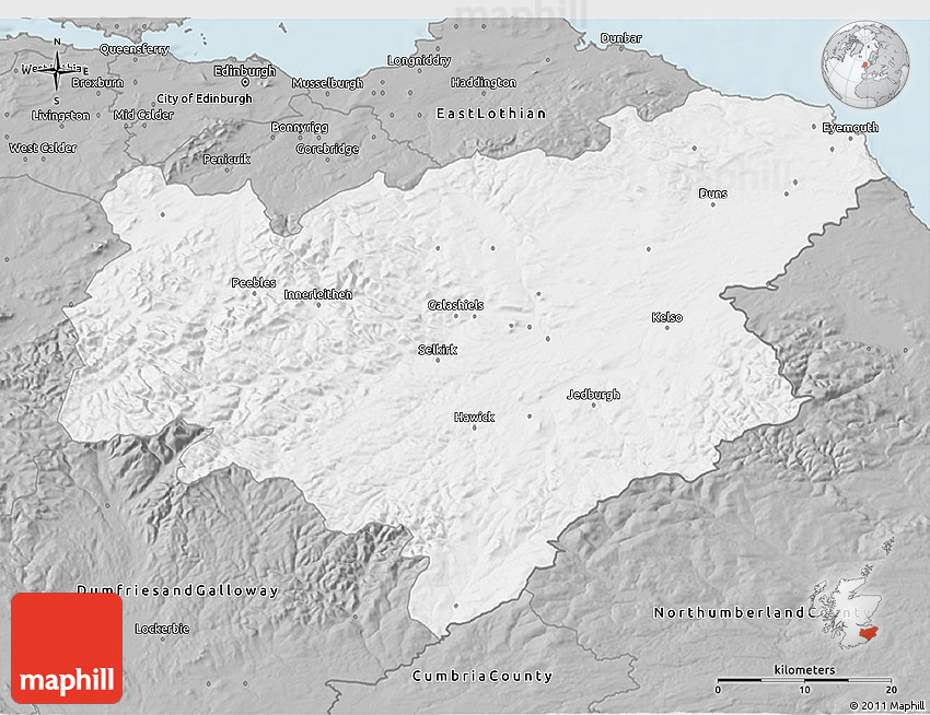 Gray 3D Map of Scottish Borders
