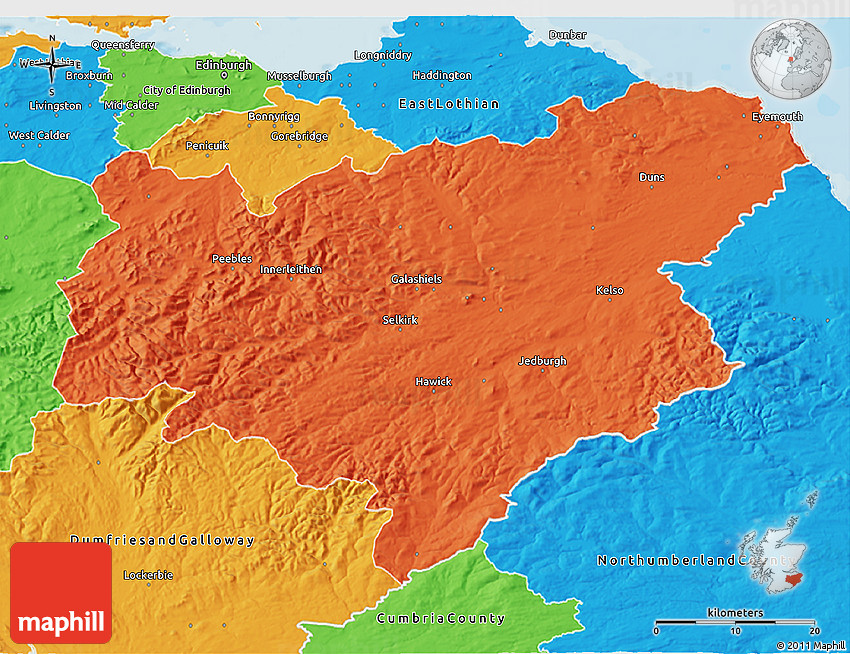Political 3D Map of Scottish Borders