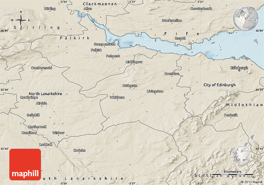 Shaded Relief Map of West Lothian