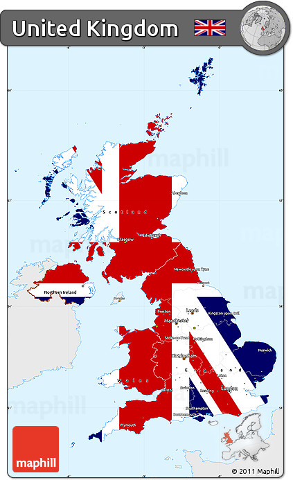 Flag Simple Map of United Kingdom, single color outside, flag rotated