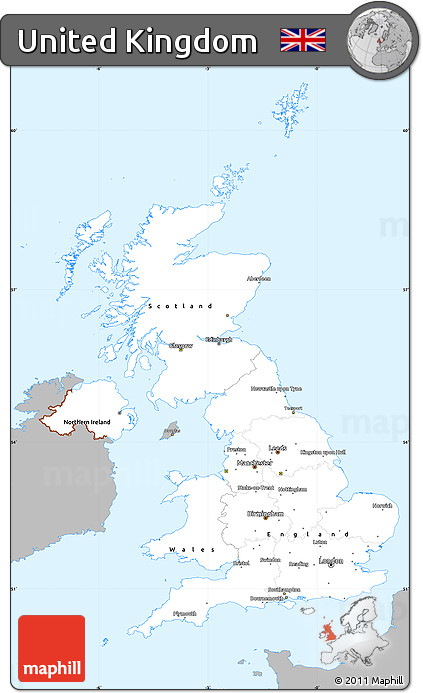 Gray Simple Map of United Kingdom, single color outside