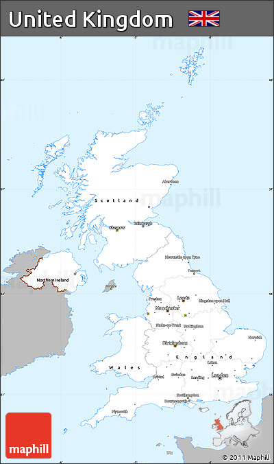 Gray Simple Map of United Kingdom, single color outside