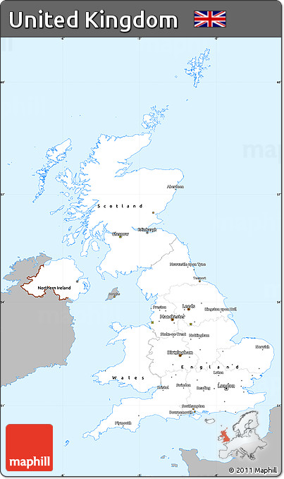 Gray Simple Map of United Kingdom, single color outside