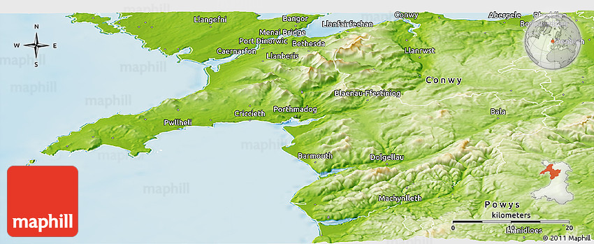 Physical Panoramic Map of Gwynedd
