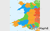 Political Simple Map of Wales, political shades outside