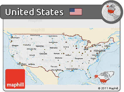 Classic Style 3D Map of United States, single color outside