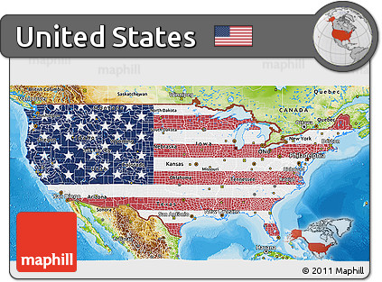 Flag 3D Map of United States, physical outside, bathymetry sea