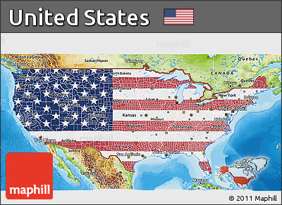 Flag 3D Map of United States, physical outside, bathymetry sea