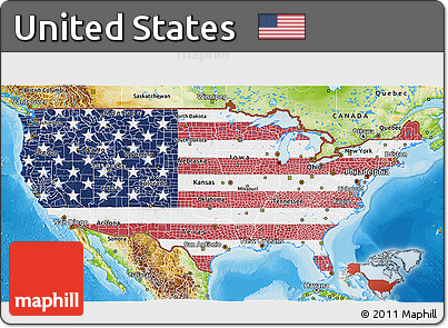 Flag 3D Map of United States, physical outside, bathymetry sea