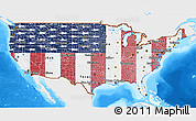 Flag 3D Map of United States, single color outside, bathymetry sea, flag rotated