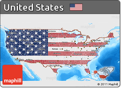 Flag 3D Map of United States, single color outside, bathymetry sea