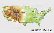 Physical 3D Map of United States, cropped outside