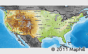 Physical 3D Map of United States, darken, desaturated, land only