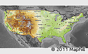 Physical 3D Map of United States, darken, desaturated