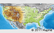 Physical 3D Map of United States, desaturated, land only