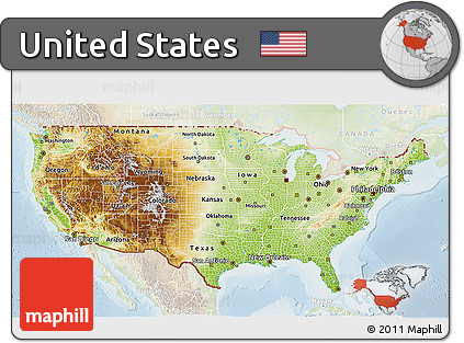 Physical 3D Map of United States, lighten