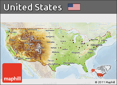 Physical 3D Map of United States, lighten