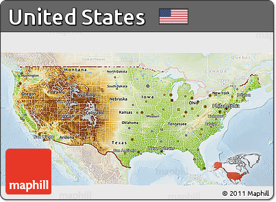 Physical 3D Map of United States, lighten