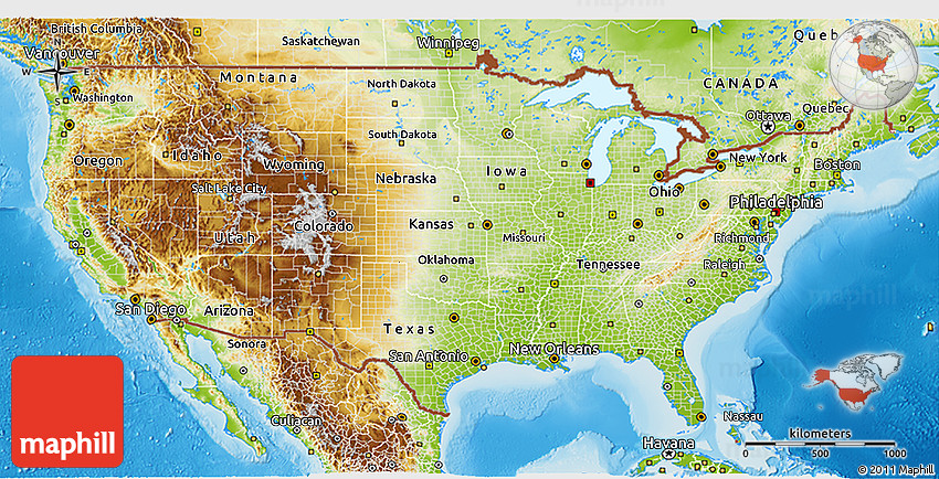 Physical 3d Map Of United States 4846