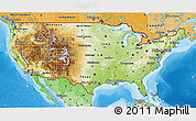 Physical 3D Map of United States, political shades outside, shaded relief sea