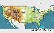 Physical 3D Map of United States, single color outside, satellite sea